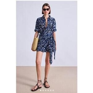Apiece Apart Navy Blue Floral Wrap Shirt Dress